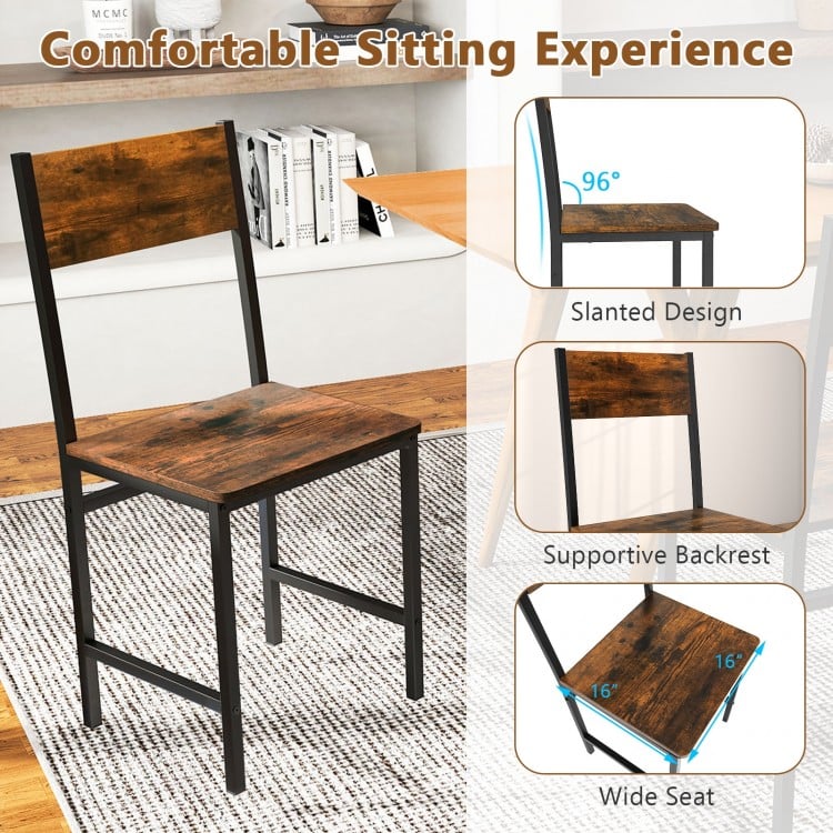 Rustic brown industrial kitchen side chair with slanted backrest and metal legs, designed for comfort and stability.