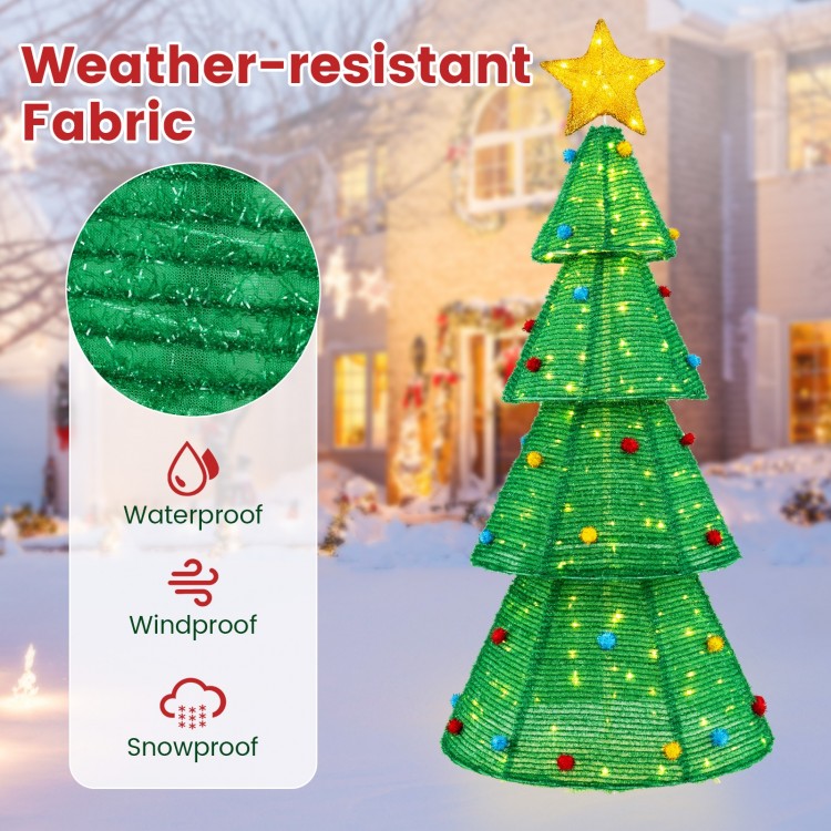 6.2 feet collapsible Christmas tree with 200 LED lights, top star decoration, and weather-resistant fabric for outdoor.