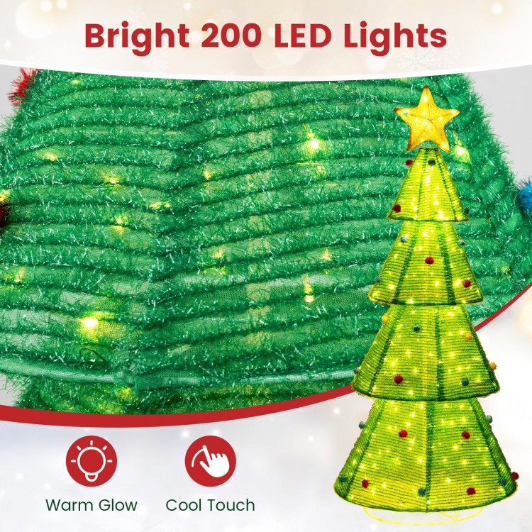 6.2 feet collapsible Christmas tree featuring 200 bright LED lights and top star decoration for festive indoor and.