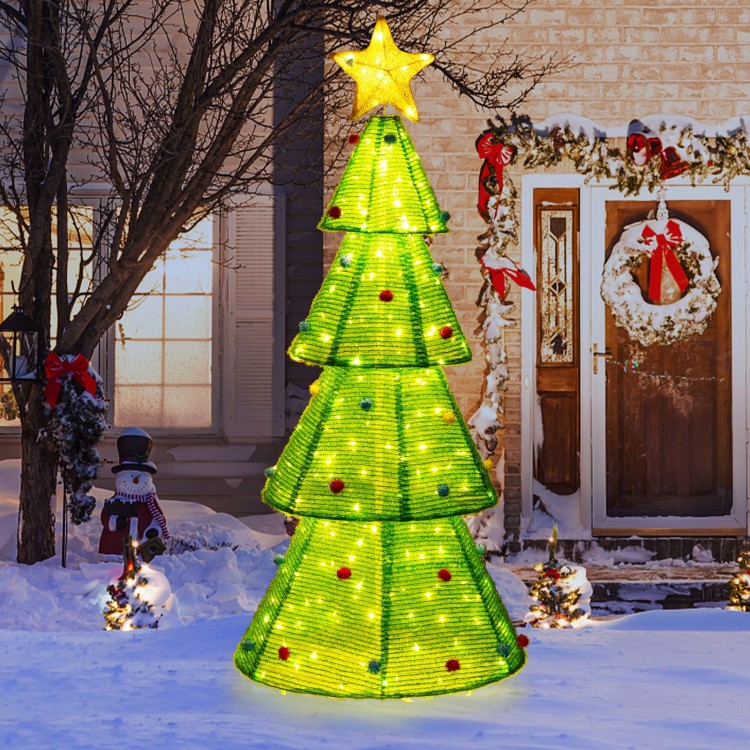 Collapsible 6.2 feet Christmas tree adorned with a bright star and colorful decorations, ideal for holiday outdoor.