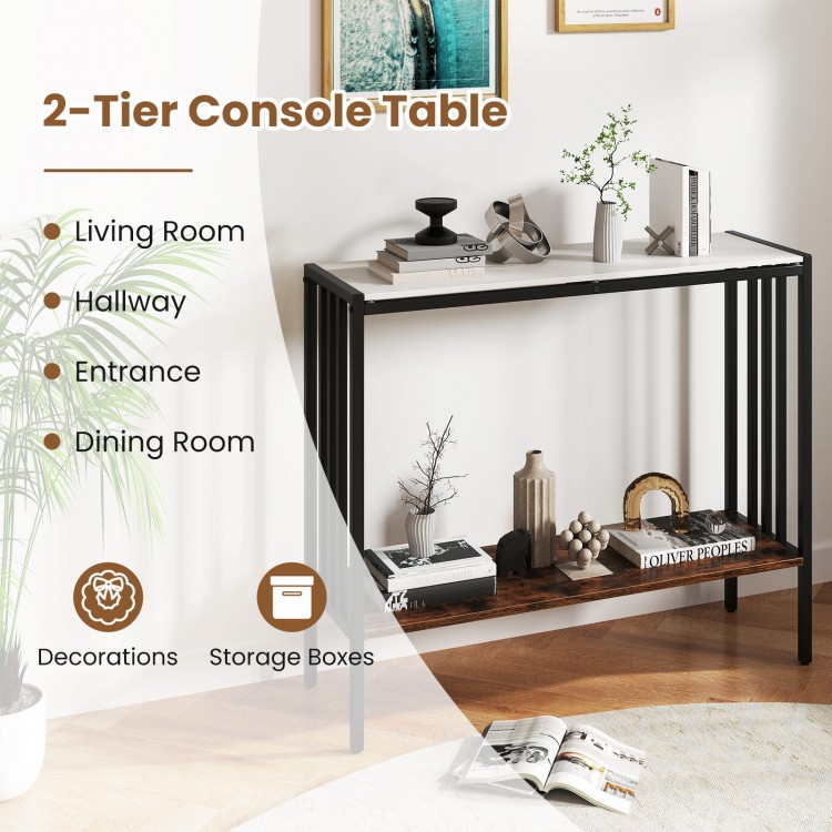 36-inch 2-tier console table with sintered stone tabletop and metal frame, ideal for living room or entryway storage.