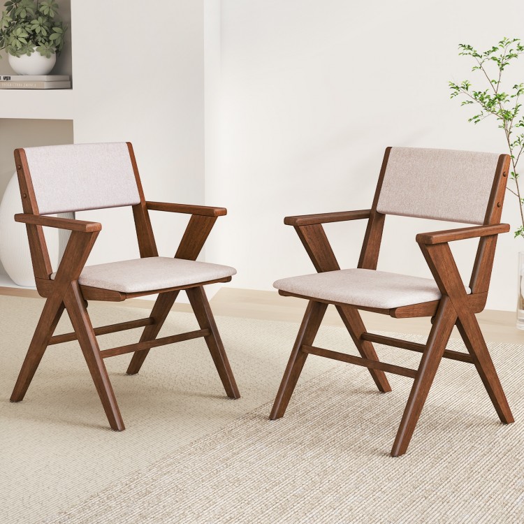 Set of 2 wooden dining chairs with rubber wood frames and linen upholstery, perfect for dining rooms or cafes.