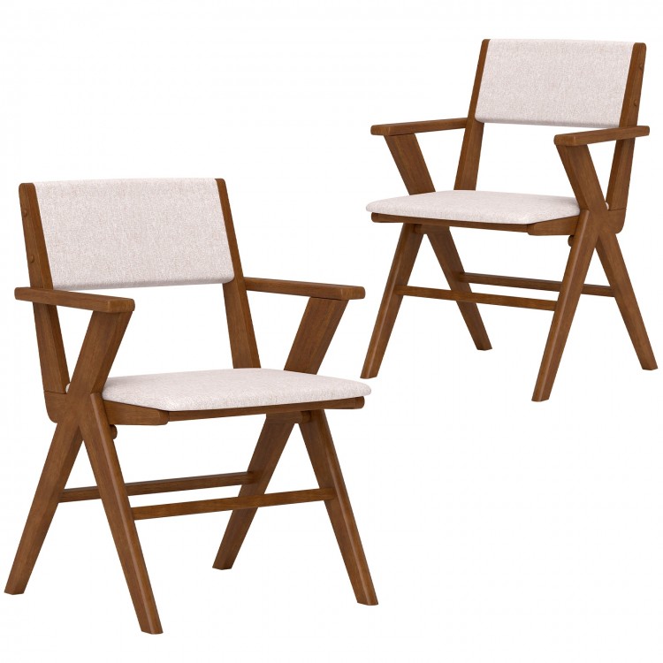 Set of 2 wooden dining chairs with rubber wood frames and linen upholstery in walnut hue, perfect for dining rooms or.