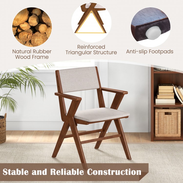 Wooden dining chair set of 2 with natural rubber wood frame, walnut finish, and anti-slip footpads for secure seating.