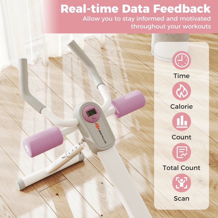 Adjustable abdominal trainer with LCD display for real-time feedback, featuring anti-slip handles and foldable design.