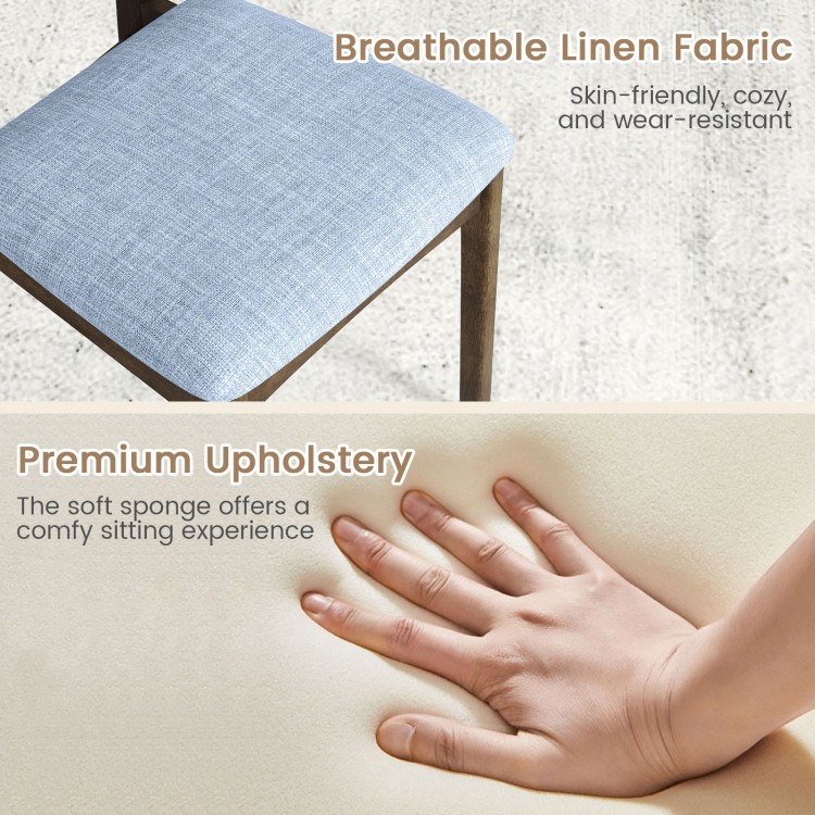 Wooden dining chair with breathable linen fabric and premium upholstery, designed for comfort and style in any setting.