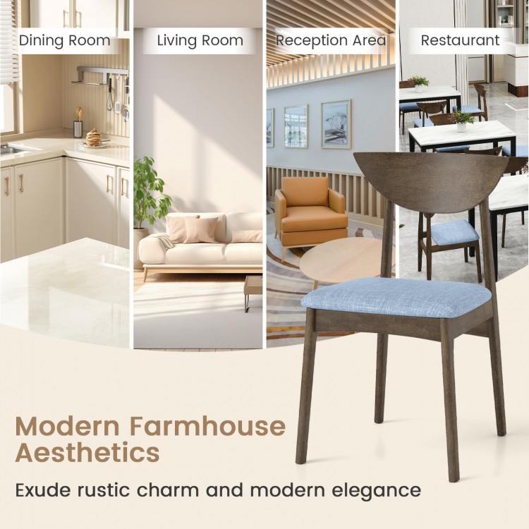 Wooden dining chair with rubber wood legs, brown finish, featuring soft linen cushions for comfort in dining or living.