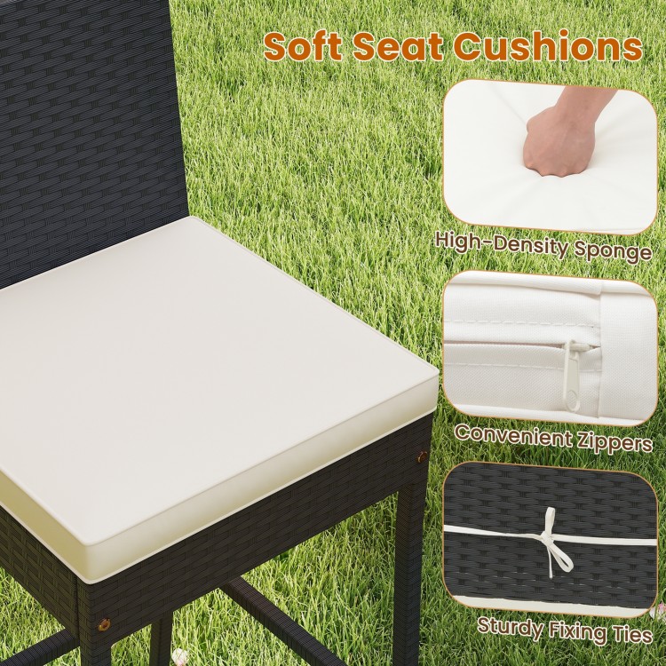 Soft seat cushion with high-density sponge and convenient zippers for the 7-piece patio rattan bar set, ideal for.