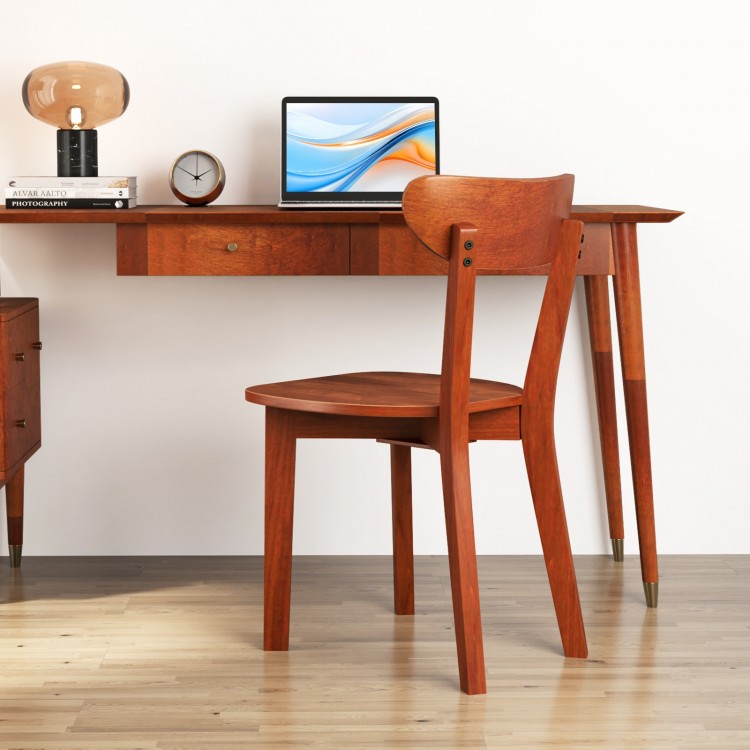 Solid wood dining chair with curved backrest, espresso finish, suitable for study or kitchen use.