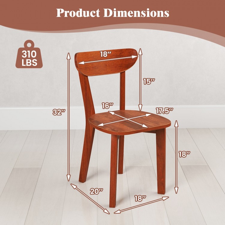 Solid wood dining chair with curved backrest, dimensions shown, supports up to 310 lbs, ideal for kitchen or restaurant.