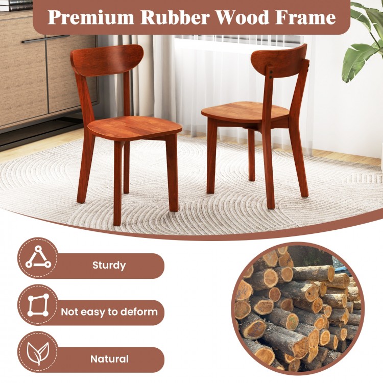 Set of 2 solid wood dining chairs with curved backrest, sturdy rubber wood frame in espresso, ideal for dining or study.