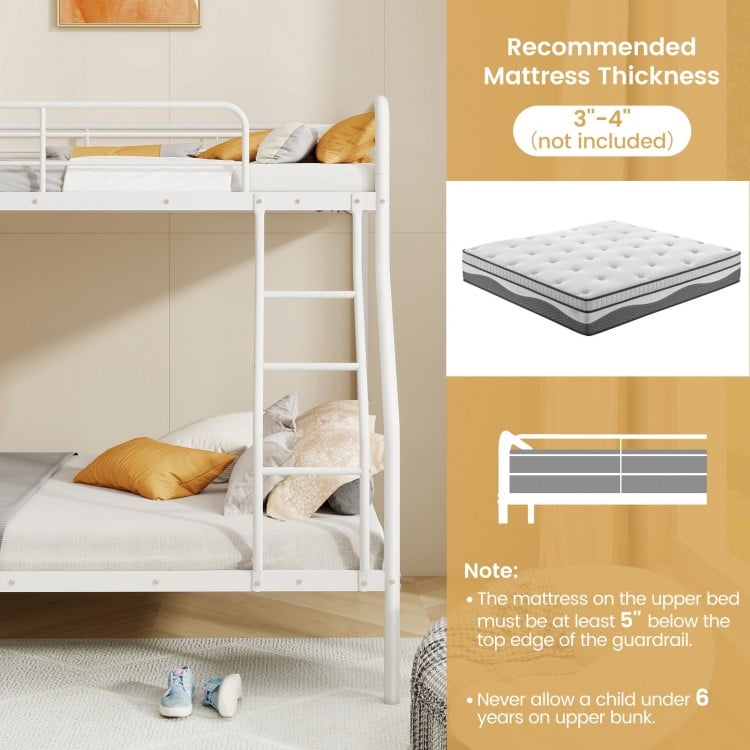 Close-up of the full-length guardrails on the Twin Over Full Bunk Bed in white, ensuring a safe sleeping environment.