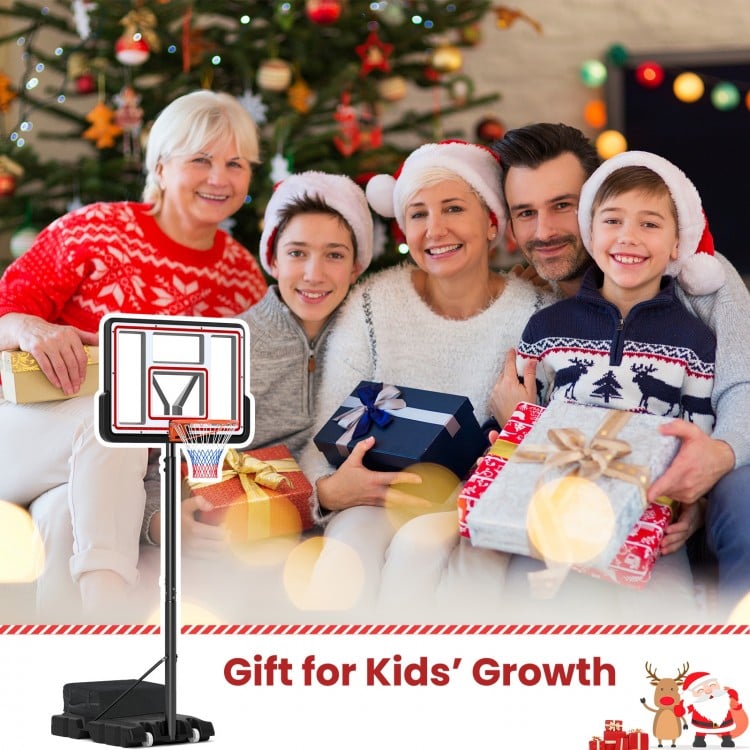 Portable basketball hoop with adjustable height, sturdy base, and large backboard, perfect for kids' growth and outdoor.
