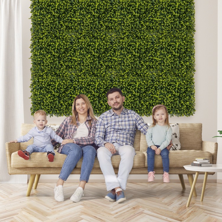 Artificial hedge eucalyptus panel, 20"x20", maintenance-free, perfect for indoor or outdoor privacy screens.