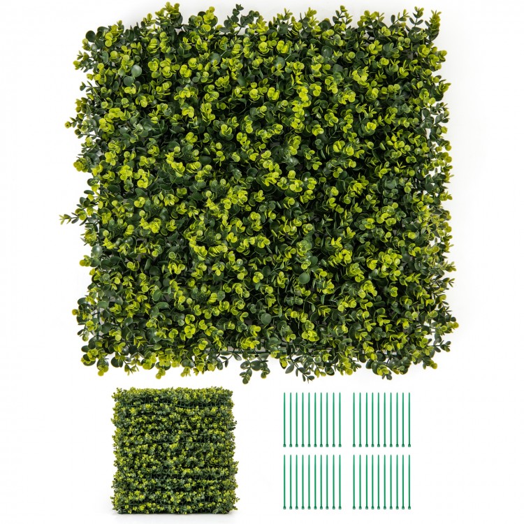Artificial hedge eucalyptus panels in a 20" x 20" size, perfect for DIY privacy screens and maintenance-free greenery.