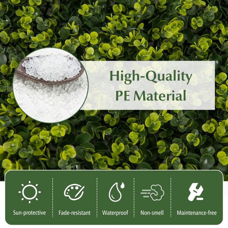 High-quality PE artificial hedge eucalyptus panel, 20"x20", sun-protective and maintenance-free for indoor or outdoor.