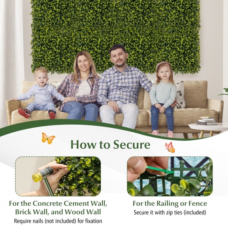 Artificial hedge eucalyptus panels, 20"x20", maintenance-free, ideal for creating privacy screens or green wall.