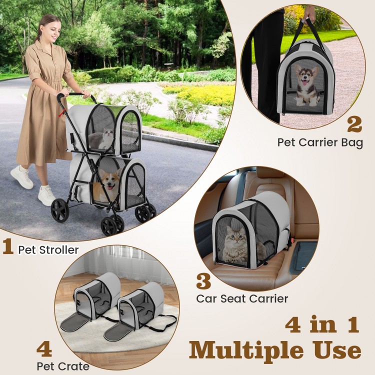 Close-up view of the soft cushions inside the 4-in-1 double pet stroller, providing comfort for small and medium pets.