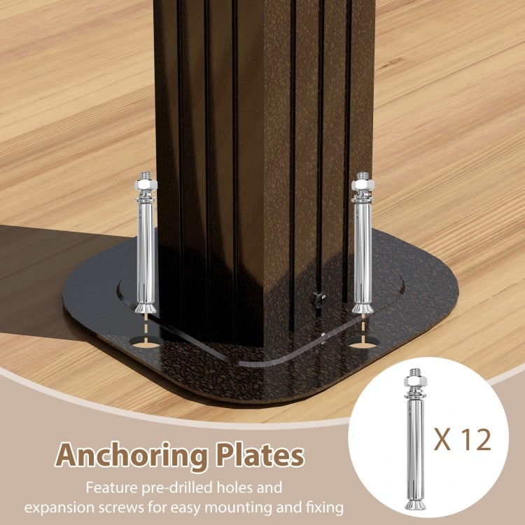 Anchoring plates with pre-drilled holes and expansion screws for securing the 12 x 12 FT gazebo on solid ground.