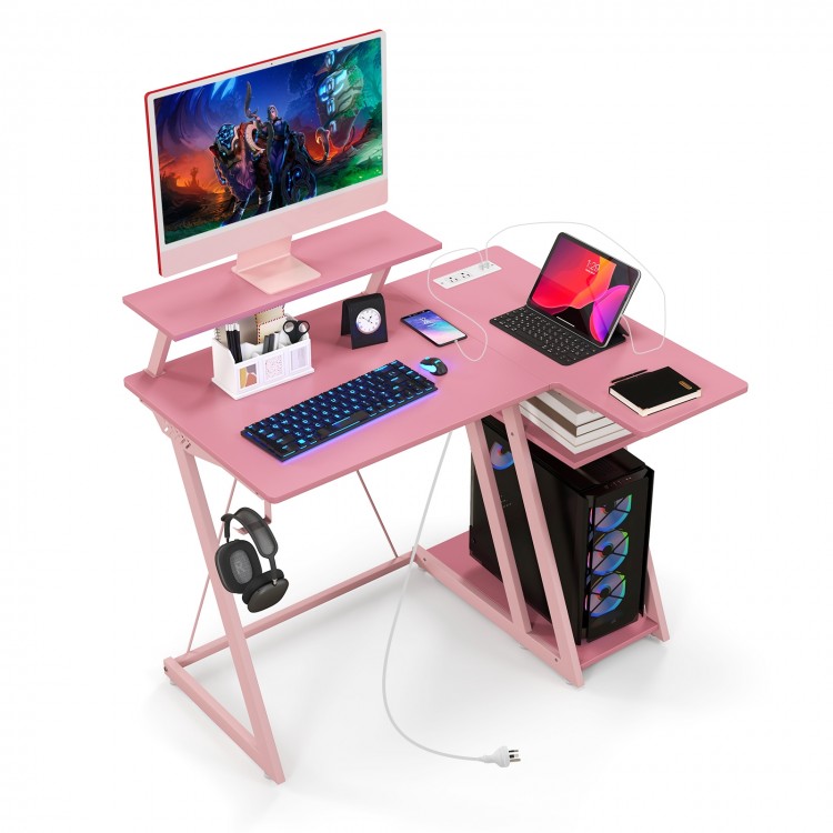 L Shaped Gaming Desk with Outlets and USB Ports - Gallery View 1 of 10