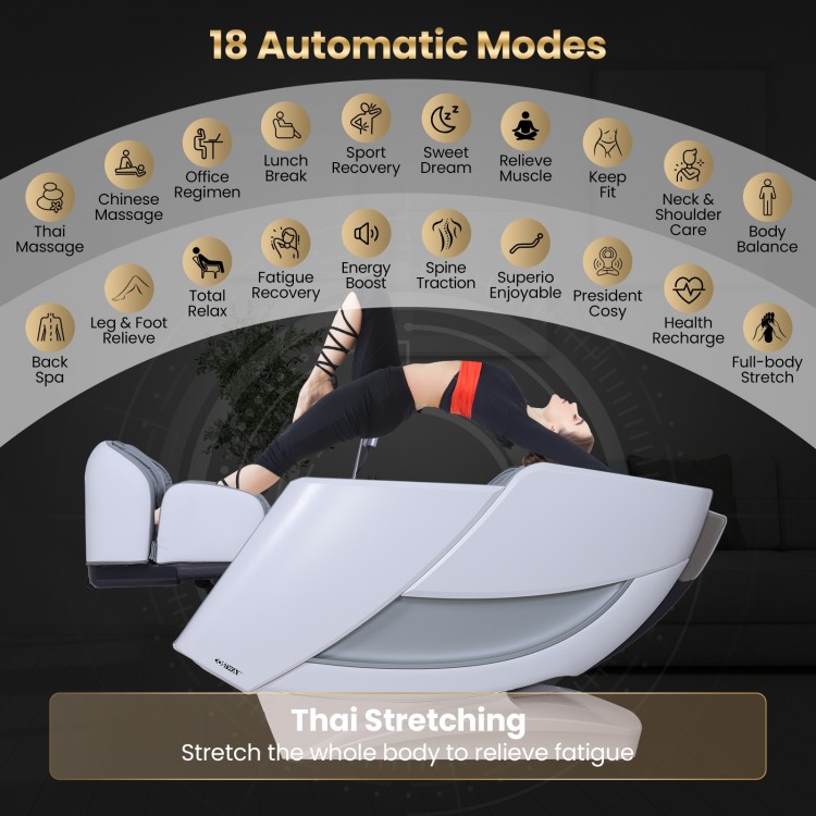 Premium 4D full body zero gravity massage recliner in gray with 34 airbags for comprehensive relaxation and comfort.