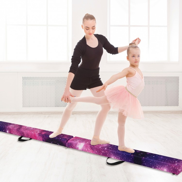 Folding balance beam with solid wood base, anti-slip bottom, and soft suede cover, ideal for home training or gymnastic.