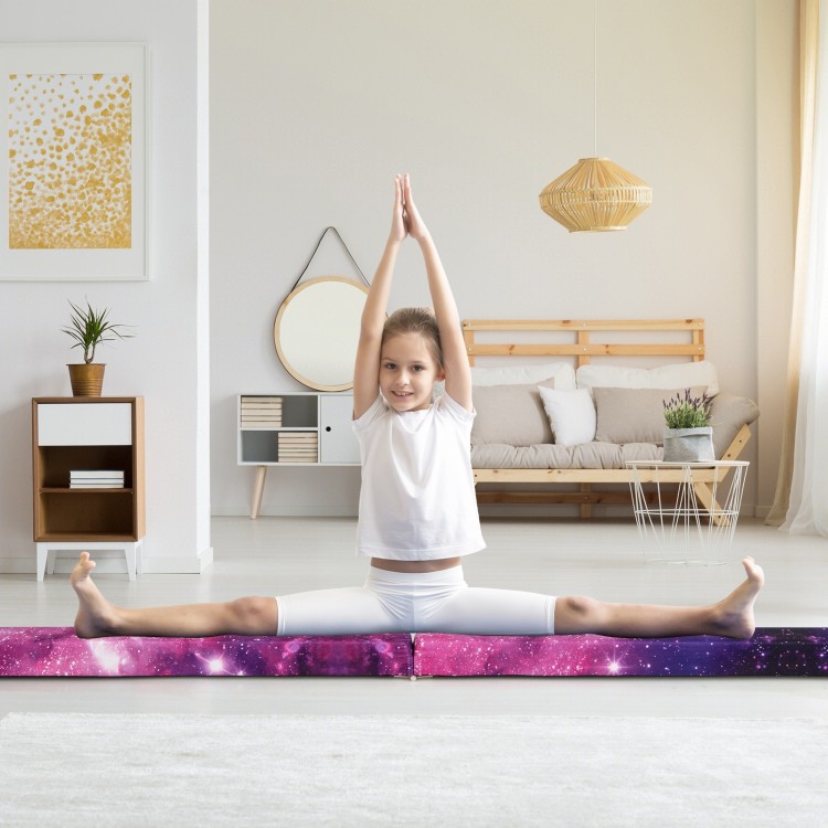 Folding balance beam with solid wood base, pink suede cover, and anti-slip bottom, ideal for home training.