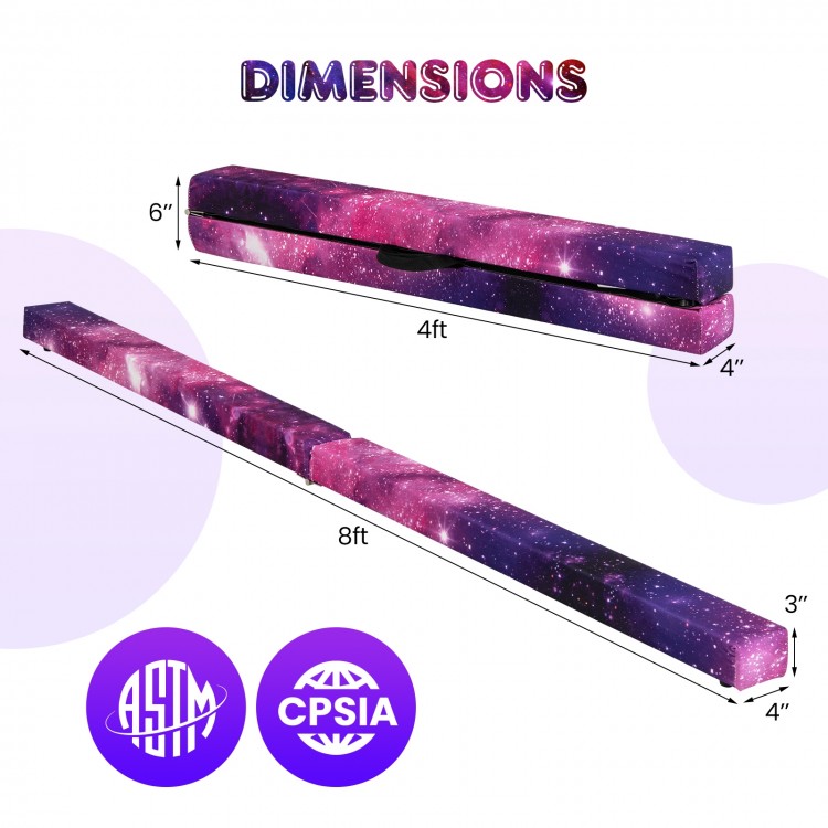 Folding balance beam in pink with solid wood base, featuring anti-slip bottom, ideal for home training or gymnastic.