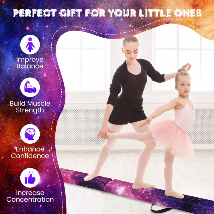 Folding balance beam in pink with solid wood base, ideal for home training and gymnastic practice for all skill levels.