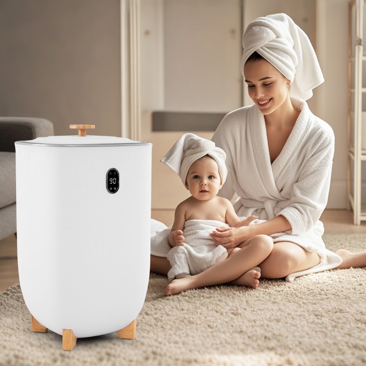 Luxury 40L towel warmer in white with intuitive LCD display, perfect for heating towels and bathrobes for family use.