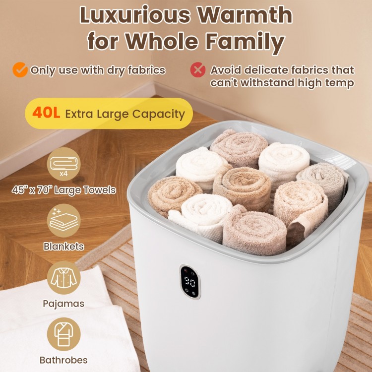 40L towel warmer bucket in white, designed for fast heating, holds large towels and bathrobes for family use.