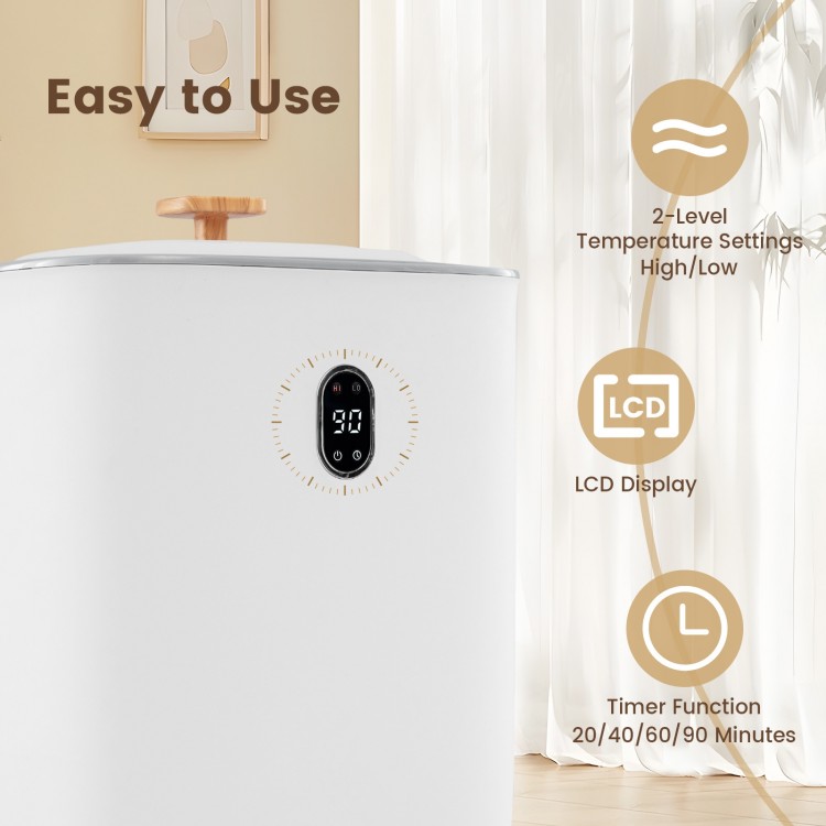 40L towel warmer with LCD display, 2 heating temperatures, and timer function for luxurious warmth and convenience.