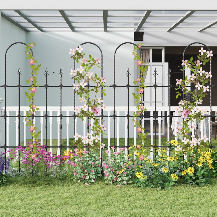 Outdoor garden rose arch trellis made of PE-coated metal, supporting climbing plants with decorative diamond-shaped.