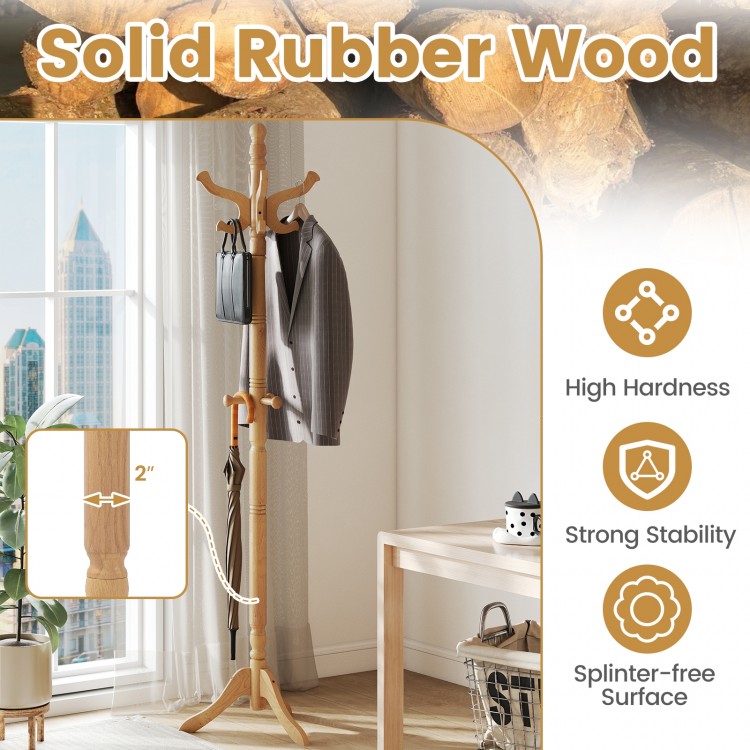 Solid rubber wood hall tree with 11 hooks, 3 height options, and a vintage design for stylish entryway organization.