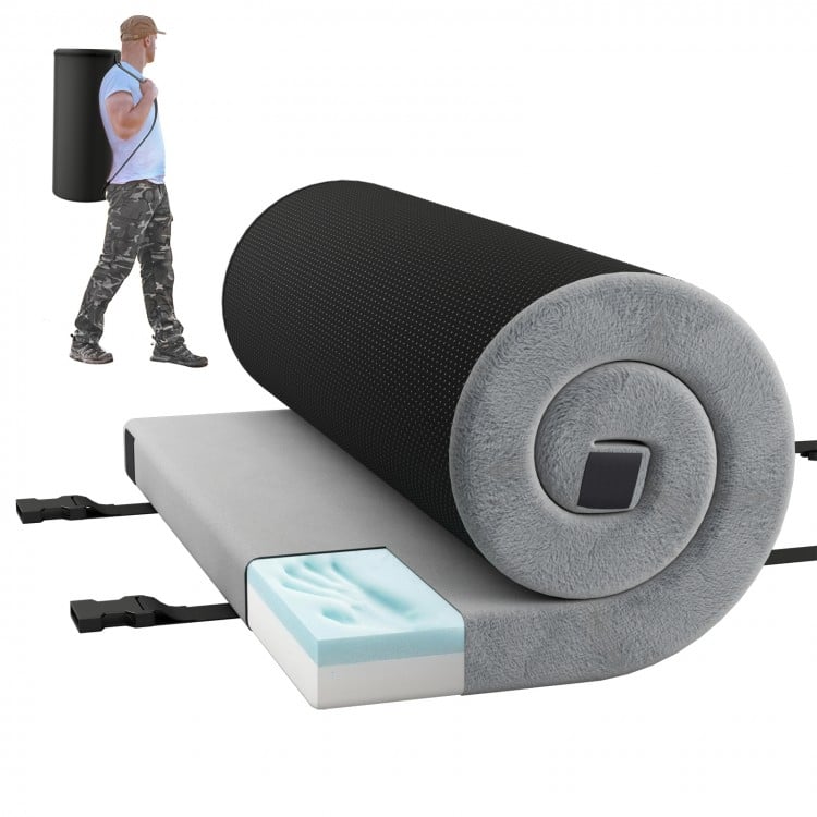 Indoor outdoor sleeping mat featuring high-density foam cushion, waterproof cover, and carrying bag for easy transport.