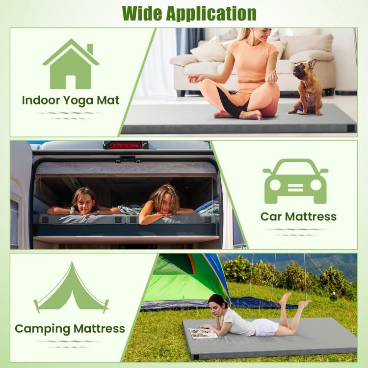 Indoor outdoor sleeping mat with high-density foam, waterproof cover, ideal for camping, picnics, and travel.