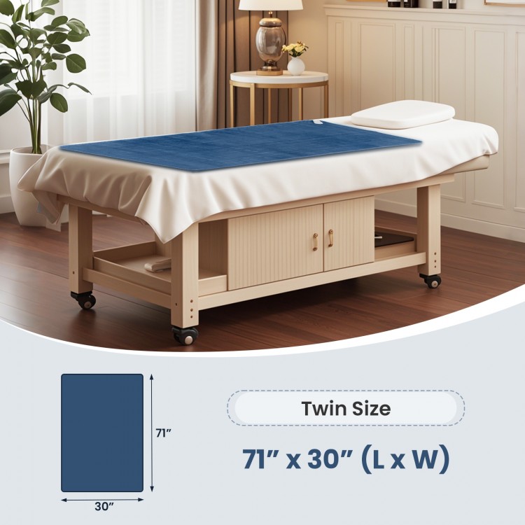 Electric heated mattress pad in blue, twin size 71" x 30", featuring 5 heating levels and overheat protection for safe.