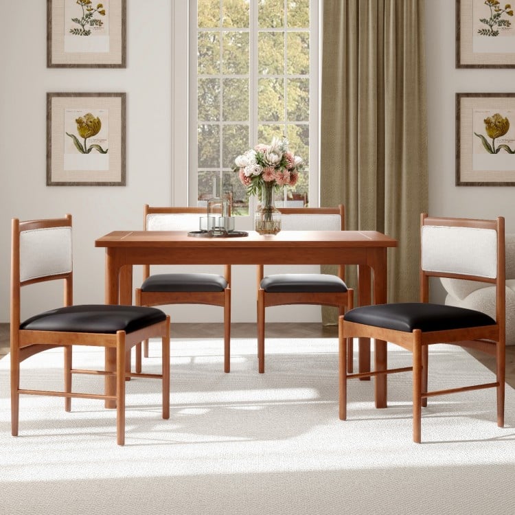 Wooden dining chair set of 2 with rubber wood frame and faux Sherpa backrest, perfect for dining rooms or cafes.