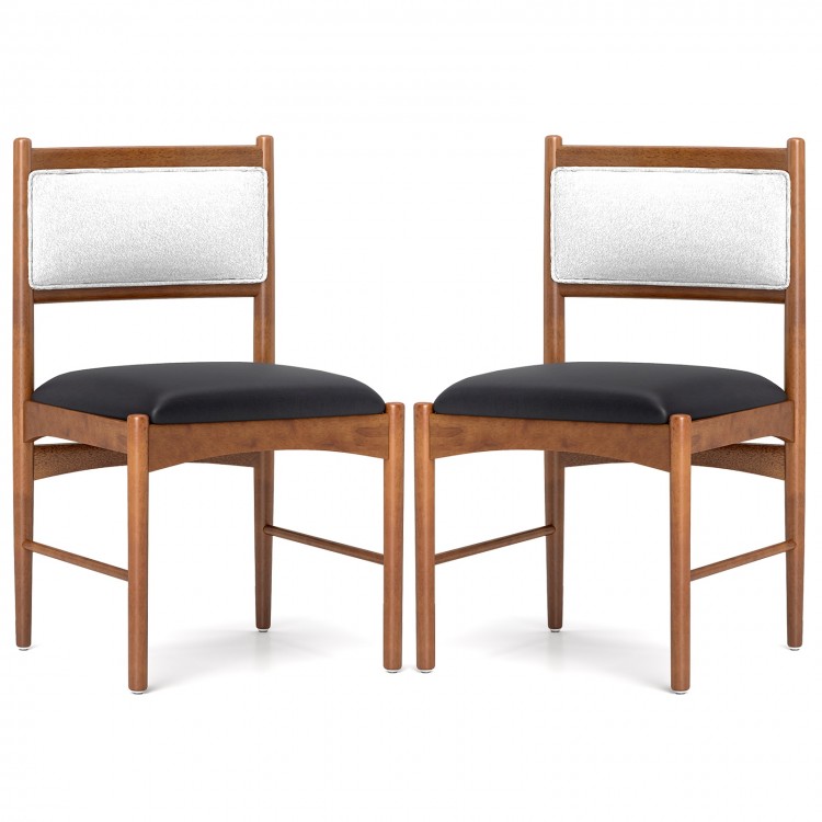 Set of 2 wooden dining chairs with rubber wood frames and faux Sherpa backrests, perfect for dining rooms and cafes.