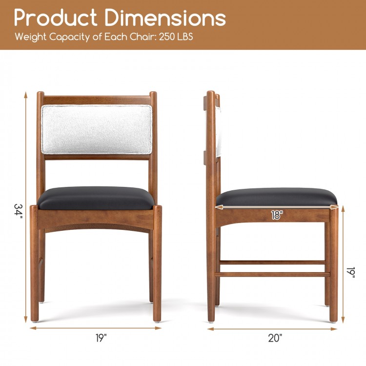 Side view of a wooden dining chair with faux Sherpa backrest, featuring a rubber wood frame in walnut finish, for.
