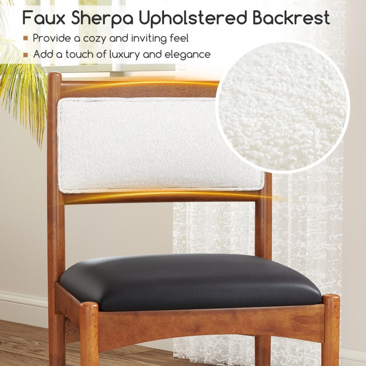 Wooden dining chair with faux Sherpa upholstered backrest, offering elegance and comfort for dining rooms and cafes.