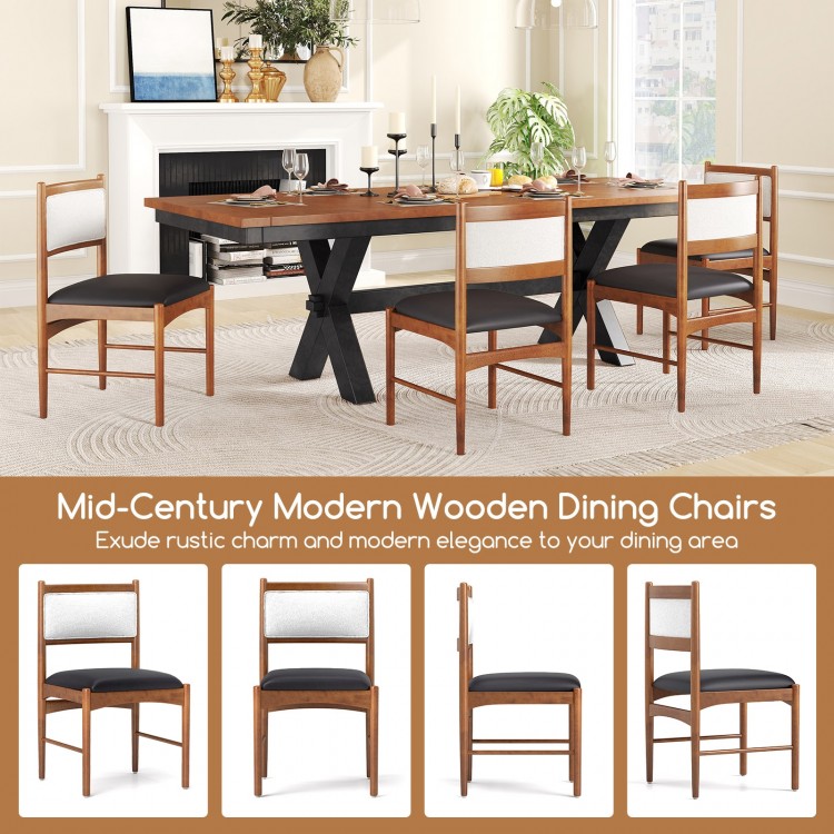 Wooden dining chairs set of 2 with rubber wood frame and faux Sherpa backrest, perfect for dining rooms and cafes.