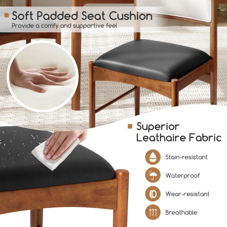 Wooden dining chair with faux leather seat cushion, stain-resistant and waterproof, perfect for dining rooms and cafes.