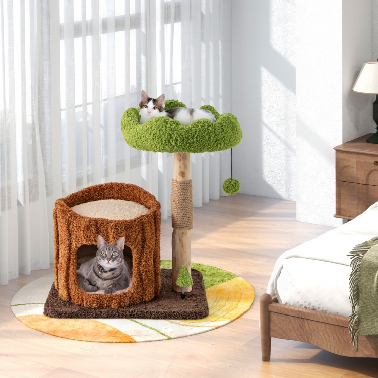 Multifunctional cat tree in brown with a cozy condo, top perch, and sisal scratching post for feline relaxation and.