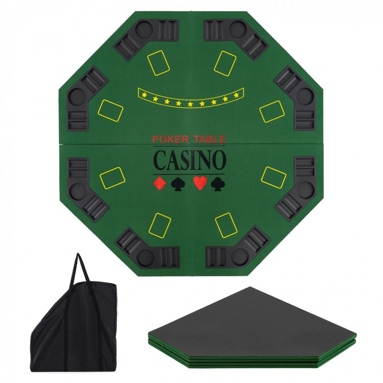 Foldable 48" green poker table top for 8 players with cup holders and carrying bag, ideal for game rooms and parties.