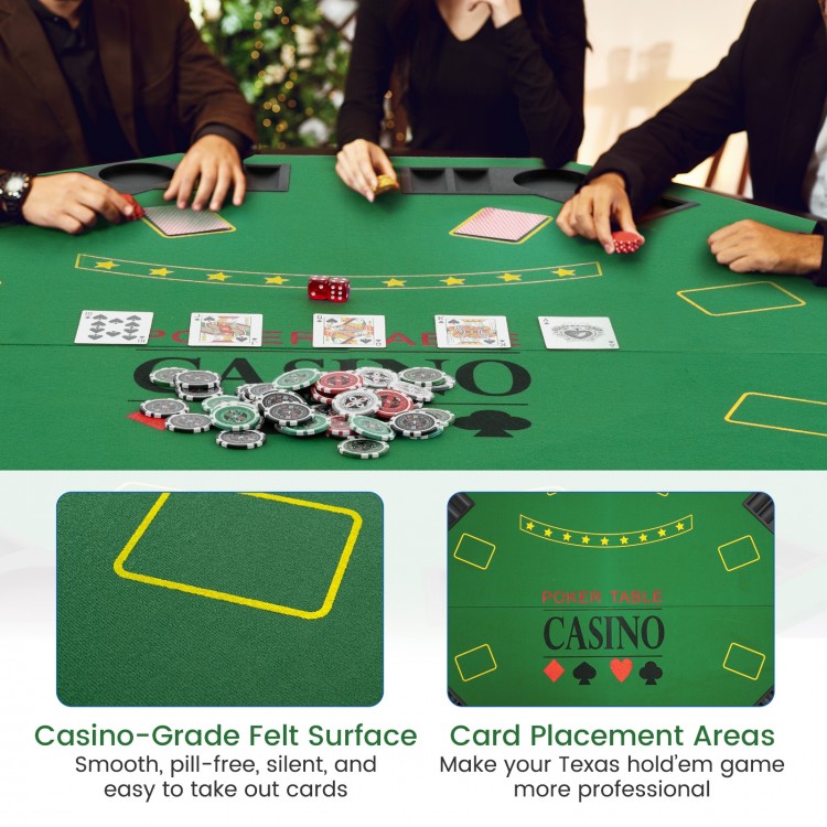 8-player foldable poker table top in green with casino-grade felt surface and cup holders, perfect for game nights.
