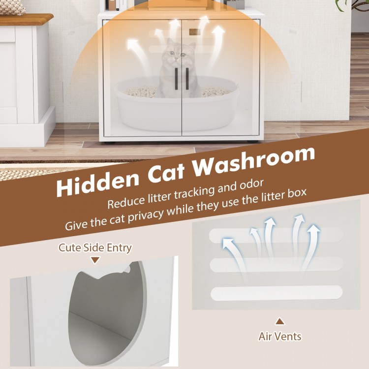 Hidden cat washroom with side entry and air vents to reduce litter tracking and odors, designed for easy access and.