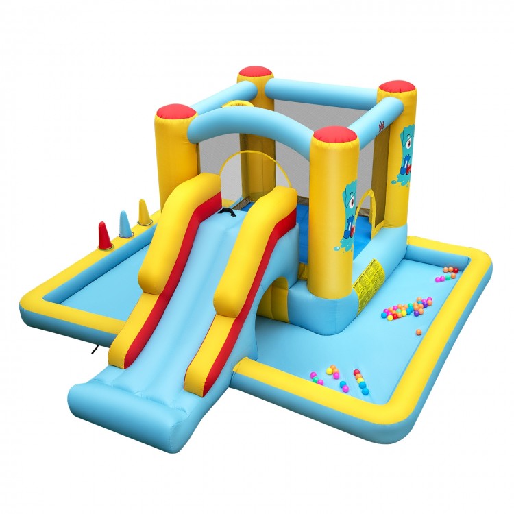 Inflatable bounce house with slide and tunnel, made of durable oxford fabric, perfect for kids' parties and outdoor fun.