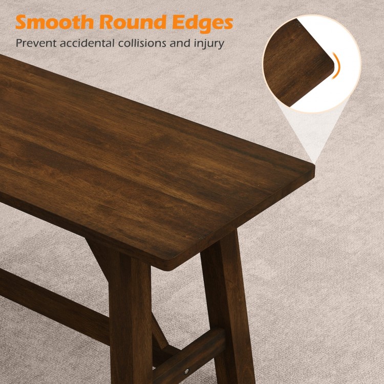 Detail of the smooth round edges on a brown wooden entryway bench, enhancing safety and style for versatile spaces.