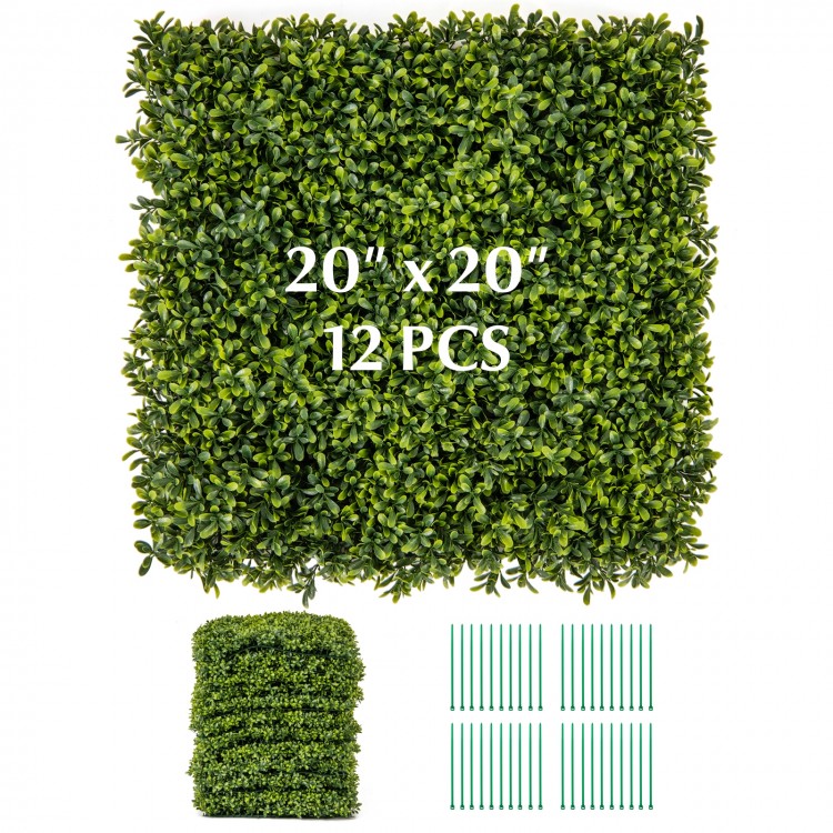 12 pieces of 20" x 20" artificial hedge boxwood panels, maintenance-free, perfect for privacy screens and green wall.